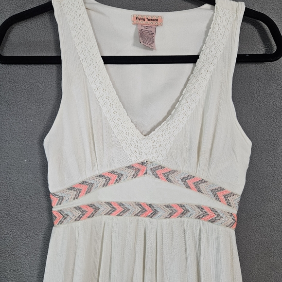 Flying Tomato Women Small Cream Maxi Dress Boho Lace Vneck Sleeveless Embroidery - Picture 5 of 9